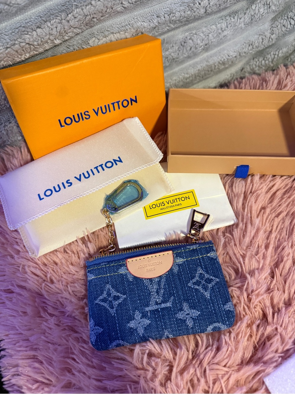 Louis Vuitton Blue Monogram Denim Key & Card Holder with Leather Trim
